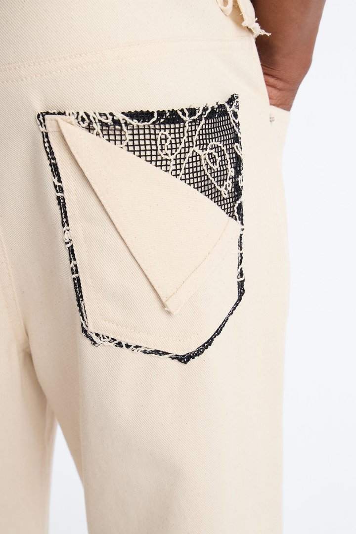 Straight Textured Paradise Thread Pant - Cream