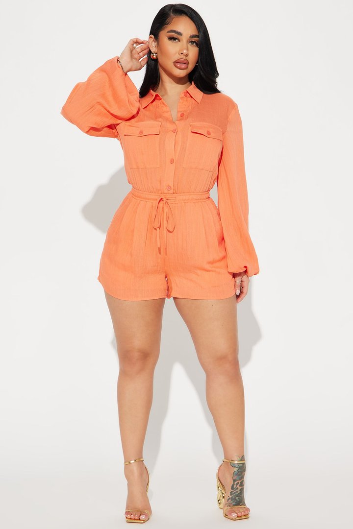 Hamptons Linen Romper - Orange