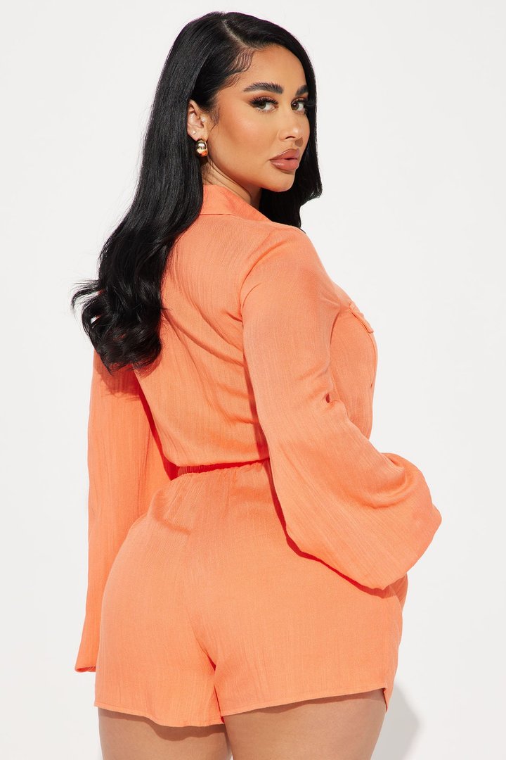 Hamptons Linen Romper - Orange