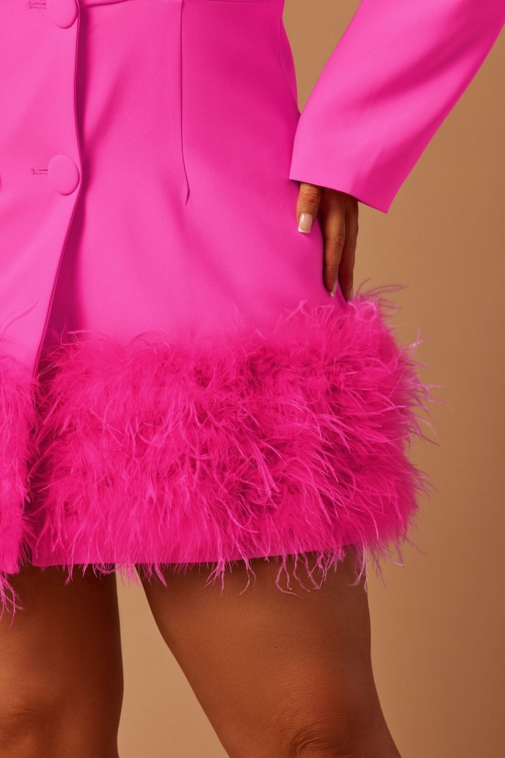 Delia Feathered Blazer Dress - Fuchsia