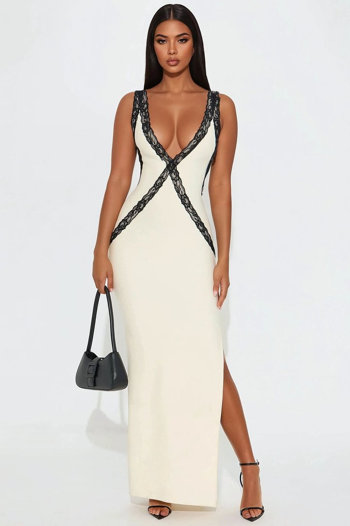 Reina Backless Bandage Maxi Dress - Cream/combo