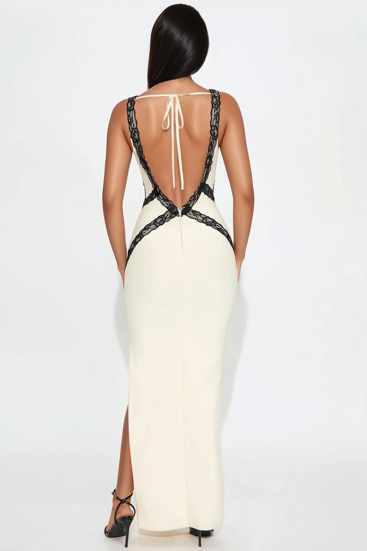Reina Backless Bandage Maxi Dress - Cream/combo