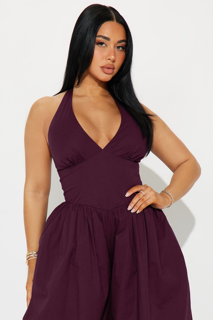 Lighter Than Air Poplin Halter Jumpsuit - Wine