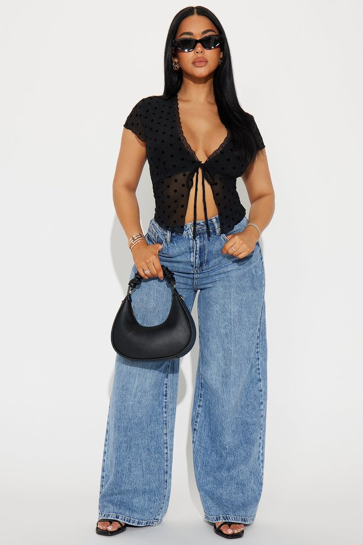 Priyanka Mesh Polka Dot Top - Black