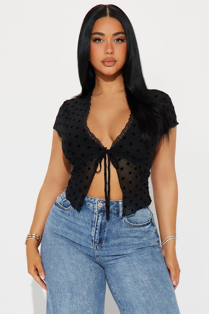 Priyanka Mesh Polka Dot Top - Black