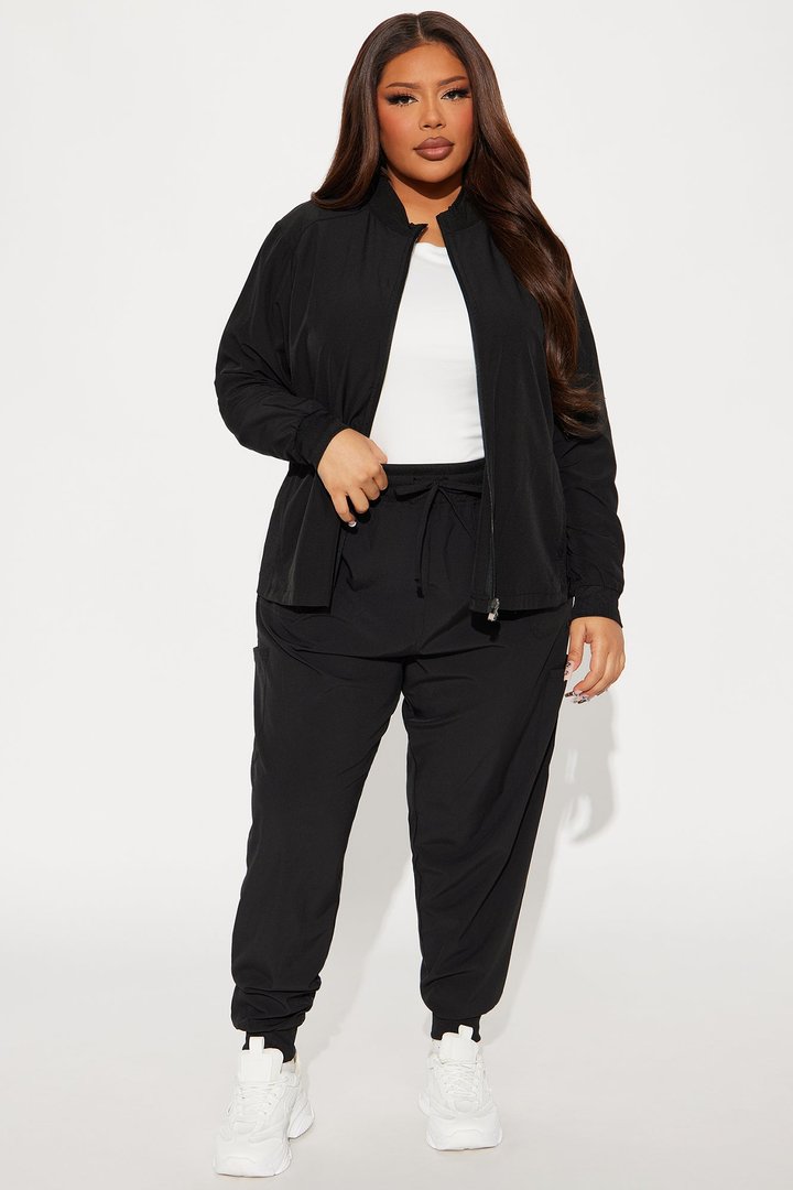 On The Clock Stretch Zip Up Scrub Uniform Jacket - Black