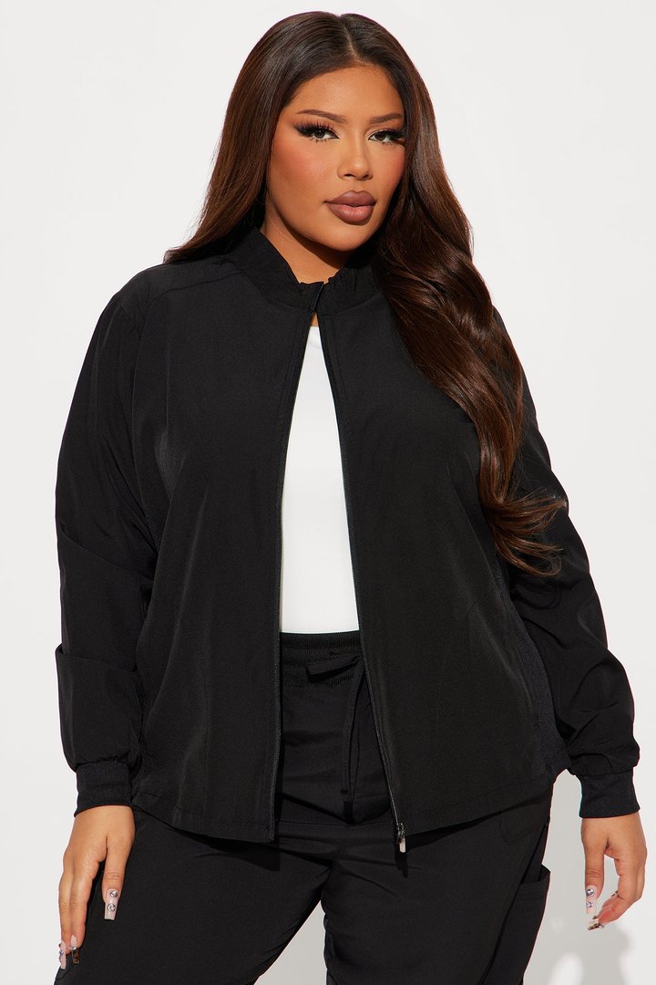 On The Clock Stretch Zip Up Scrub Uniform Jacket - Black