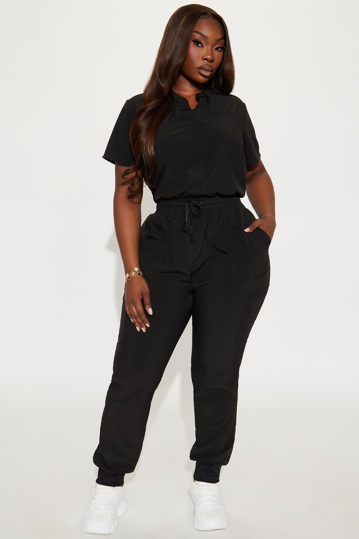 Full Shift Stretch Jogger Scrub Uniform Jumpsuit - Black