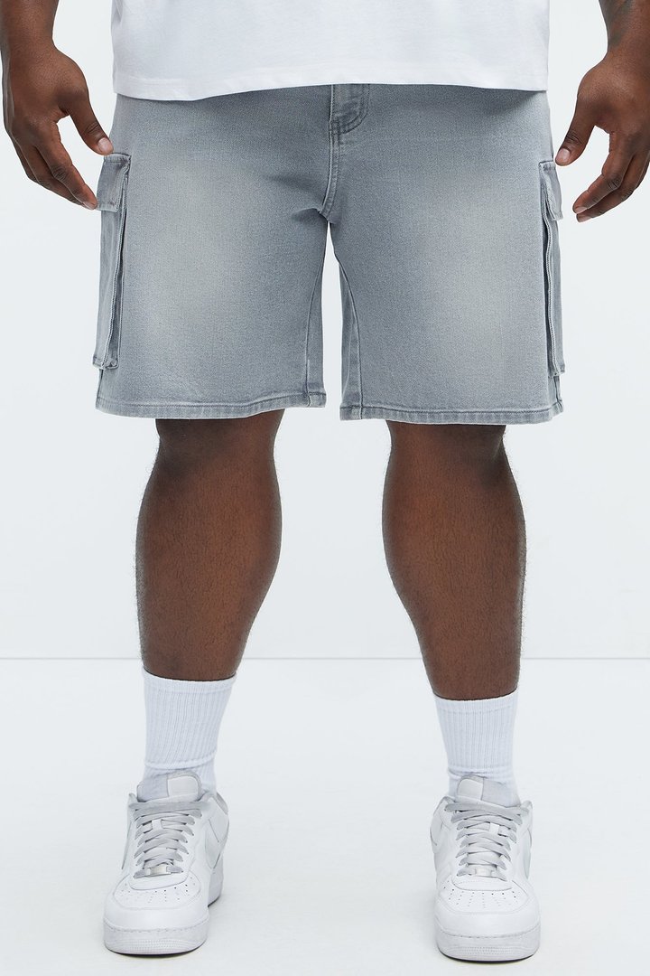 Relaxed Cornell Cargo Denim Shorts - Slate Grey