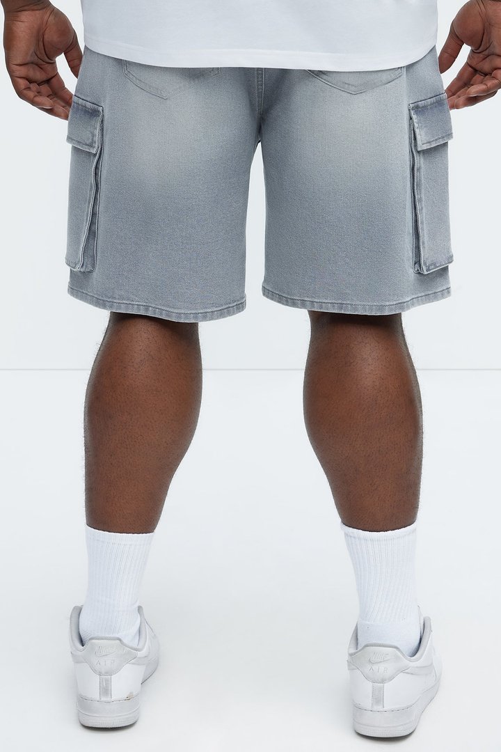 Relaxed Cornell Cargo Denim Shorts - Slate Grey