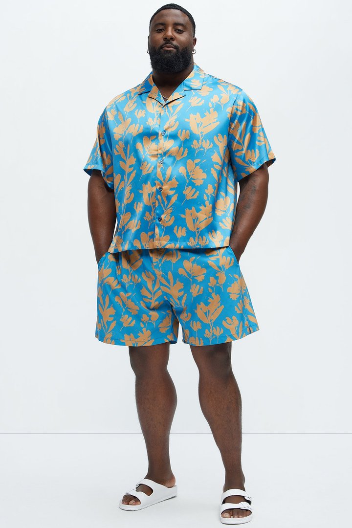 Bloom Off Printed Cuban Collar Shirt - Blue/combo