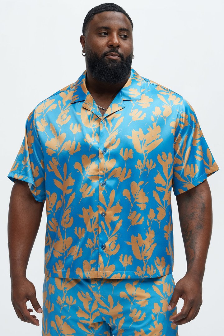 Bloom Off Printed Cuban Collar Shirt - Blue/combo