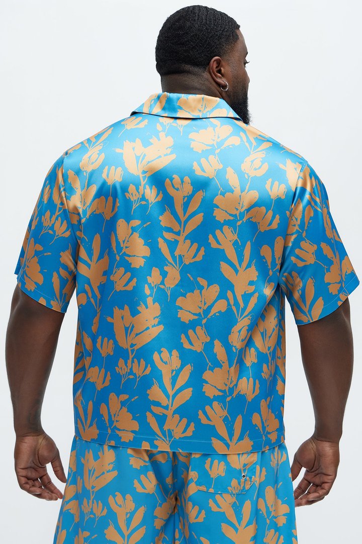 Bloom Off Printed Cuban Collar Shirt - Blue/combo