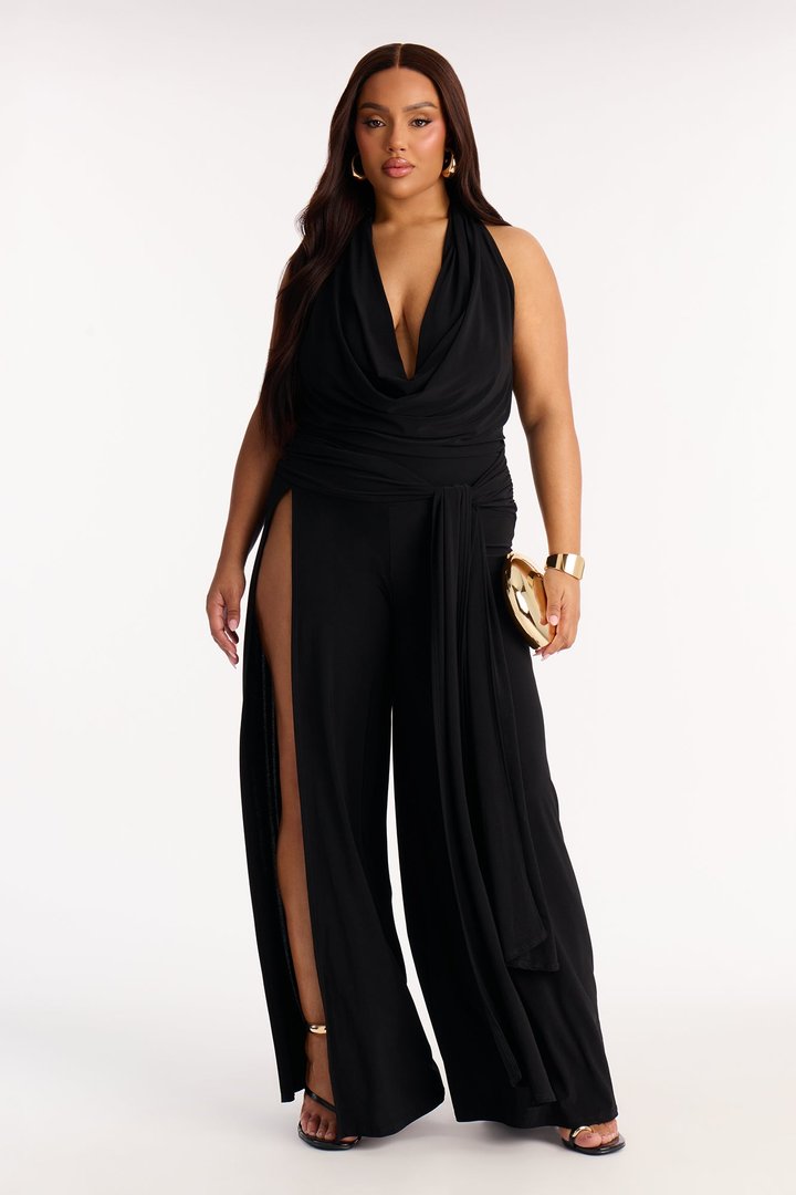 Bea Plunge Halter Jumpsuit - Black