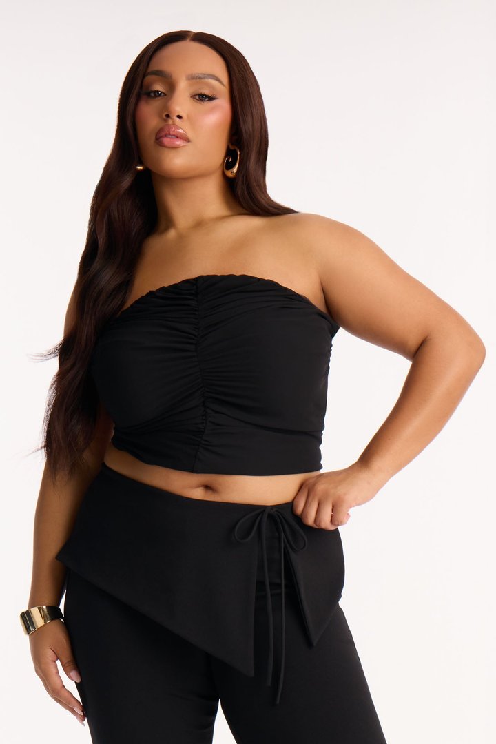 Karly Chiffon Ruched Tube Top - Black