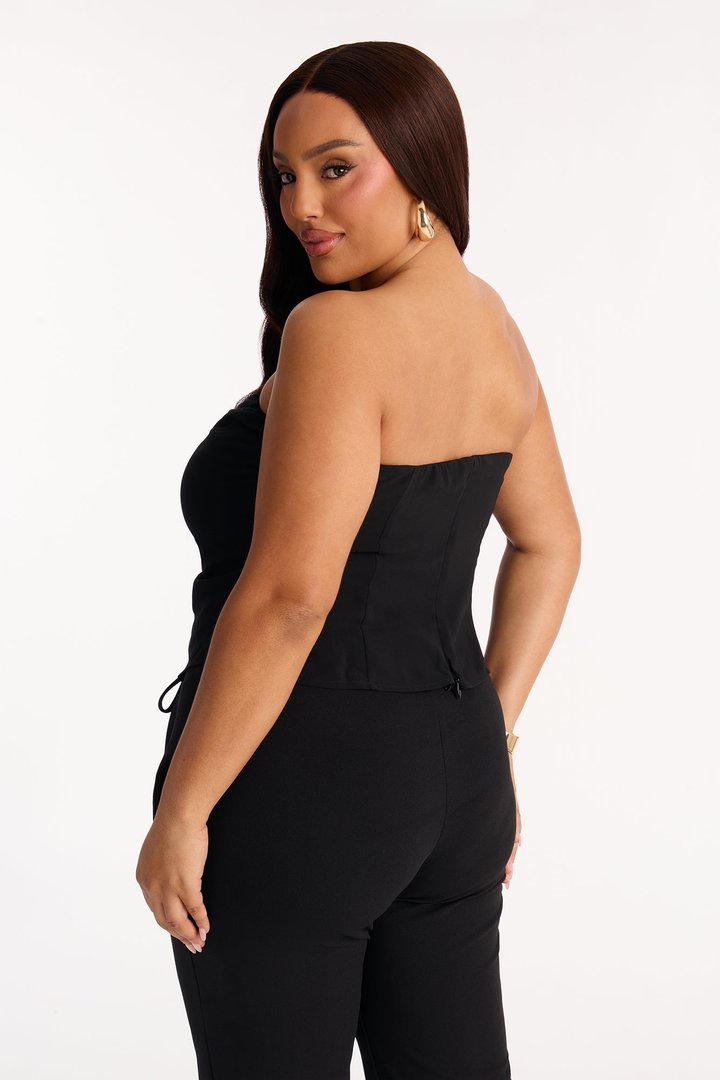 Karly Chiffon Ruched Tube Top - Black