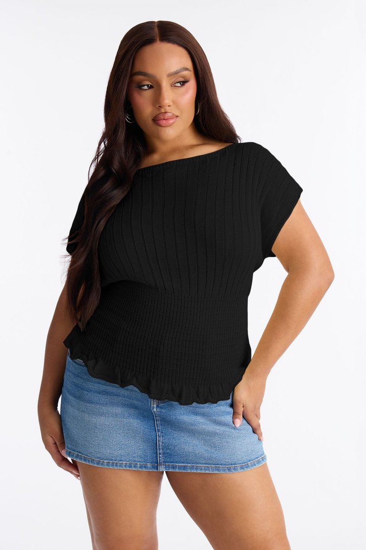 Ready For Fun Ruffle Trim Sweater Top - Black