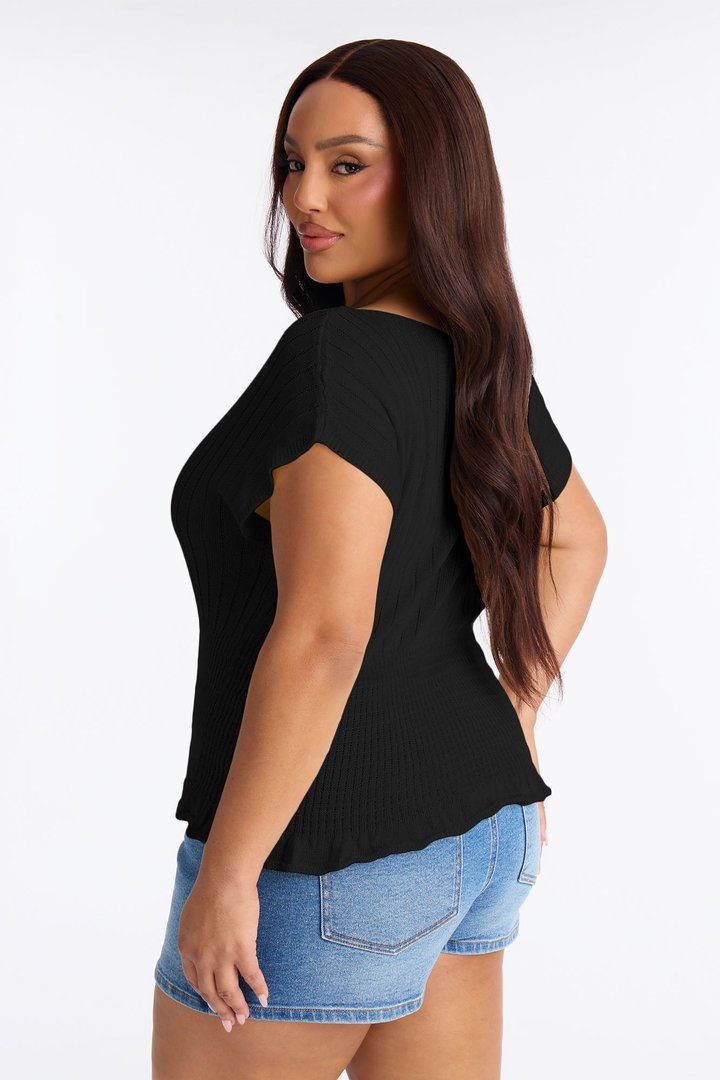 Ready For Fun Ruffle Trim Sweater Top - Black