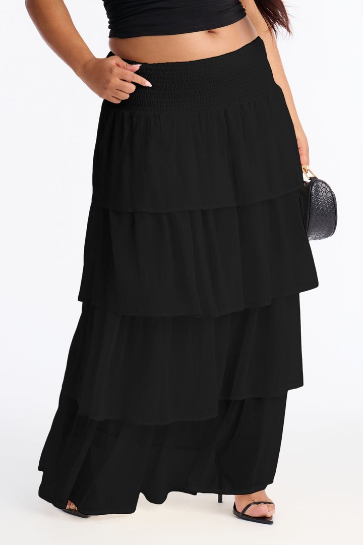 Bohemian Goddess Chiffon Tiered Ruffle Maxi 40″ - Black