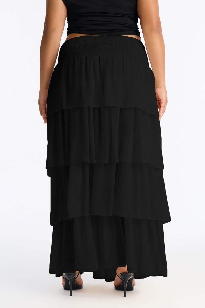 Bohemian Goddess Chiffon Tiered Ruffle Maxi 40″ - Black