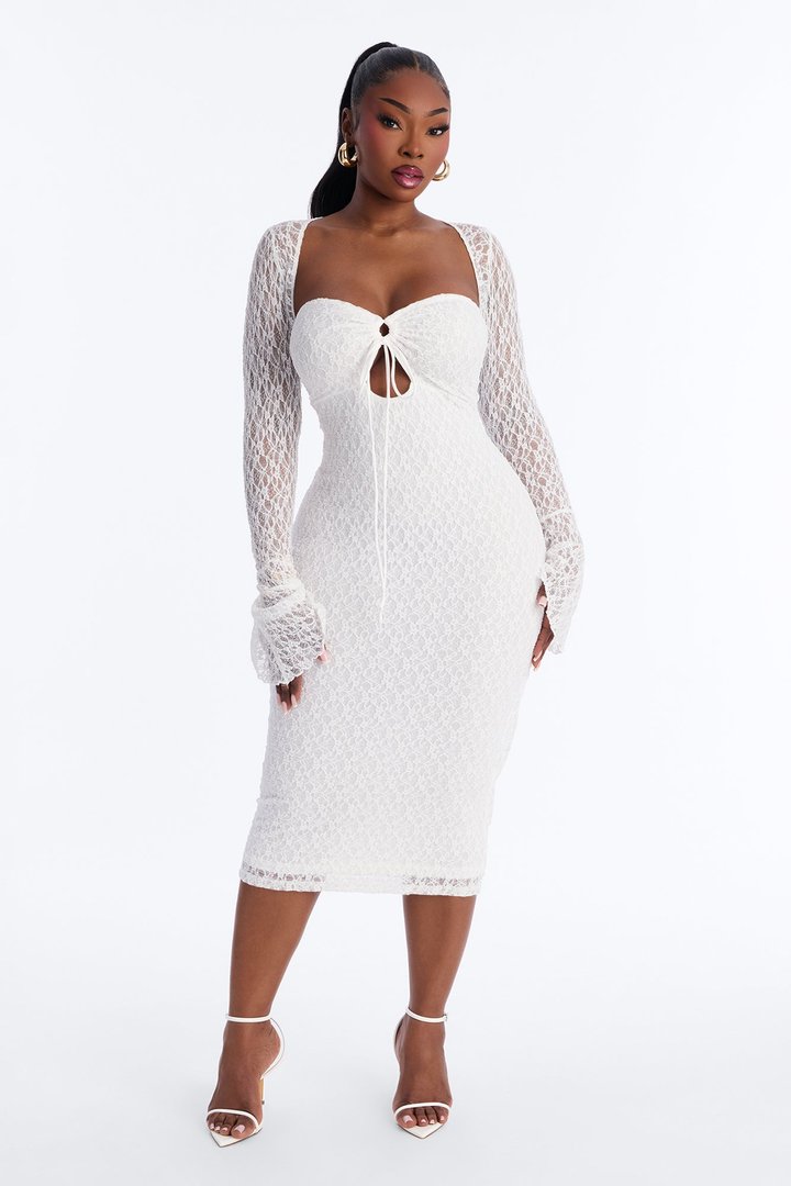Saffron Lace Midi Dress - Ivory