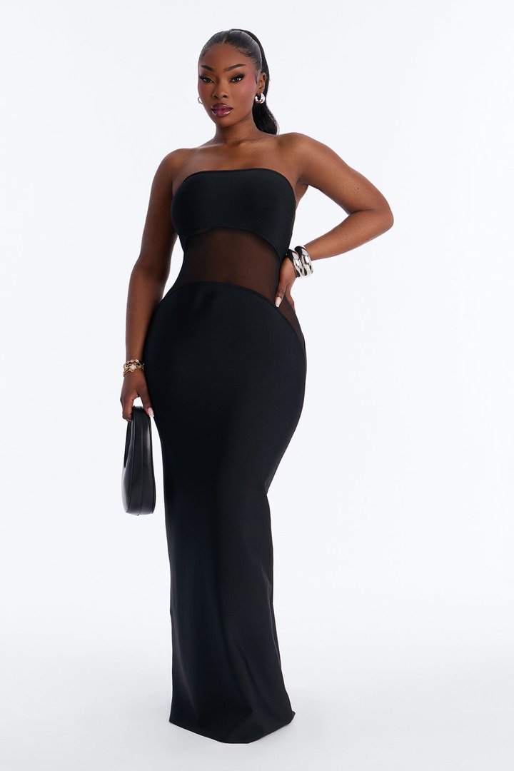 Rae Mesh Cut Out Bandage Maxi Dress - Black