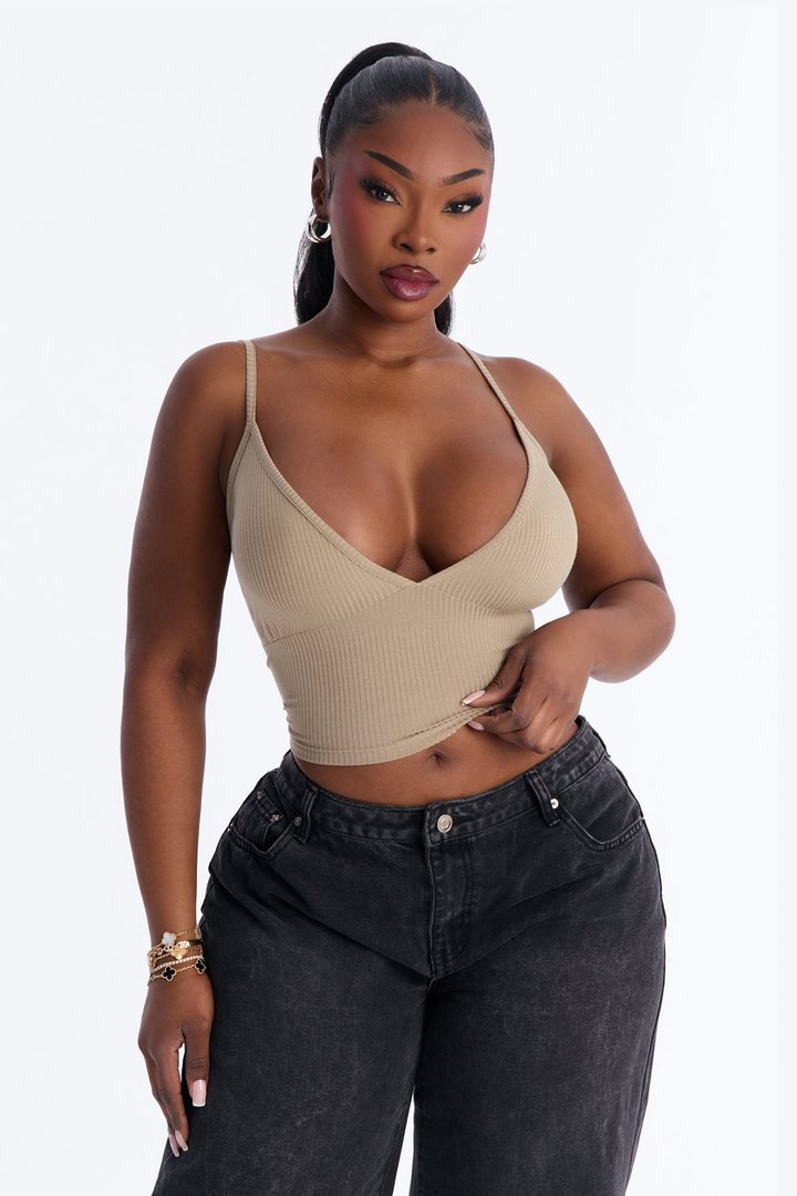 Ellie V Neck Cami Top - Stone
