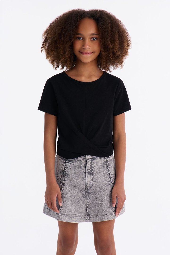 Mini Holly Twist Front Tee - Black