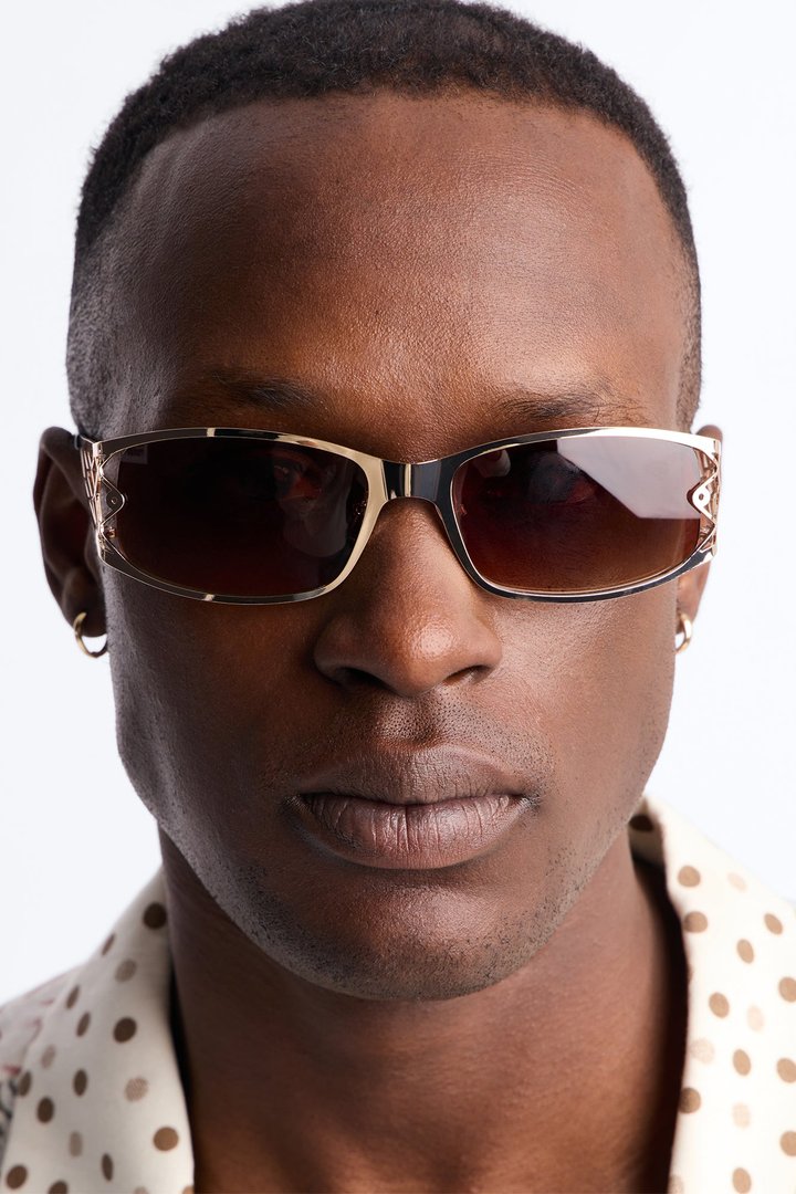 High End Geometric Rectangle Sunglasses - Gold/Brown