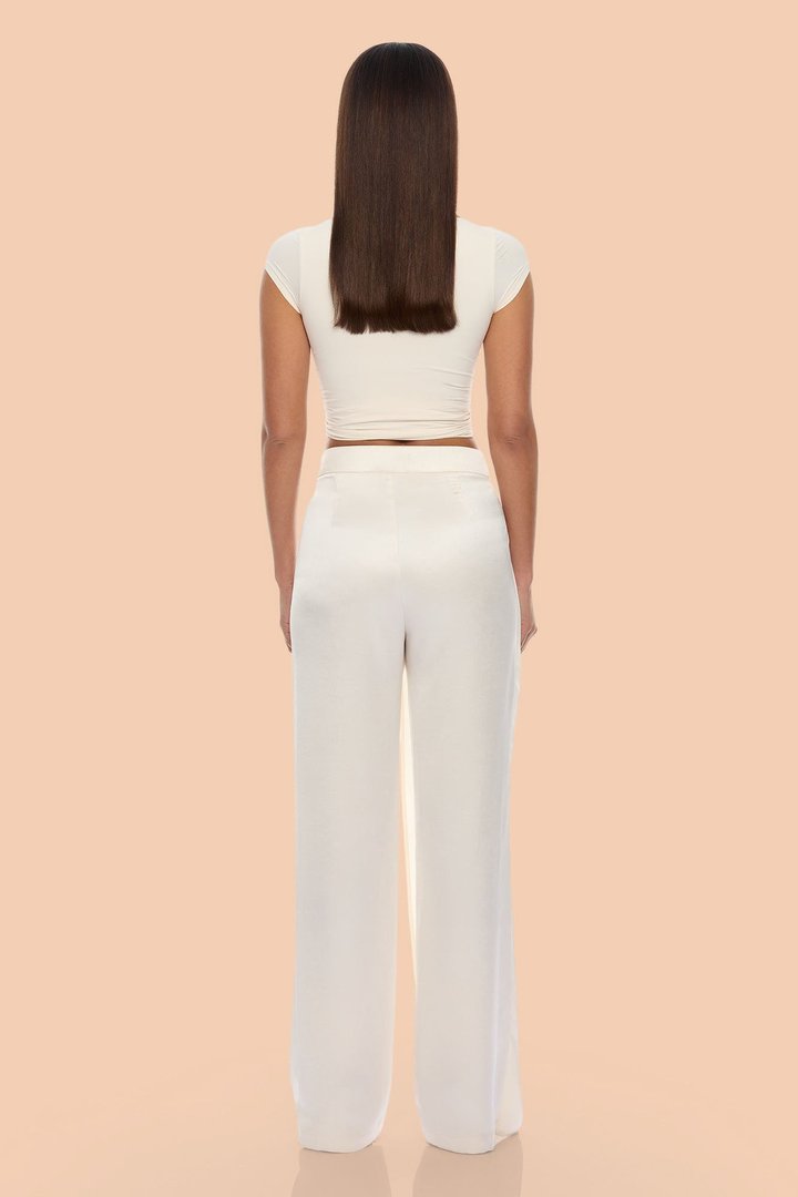 Quinn Pleated Drape Satin Pant - Cream