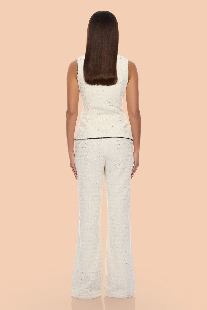 Romey Embellished Tweed Pant Set - Cream/combo