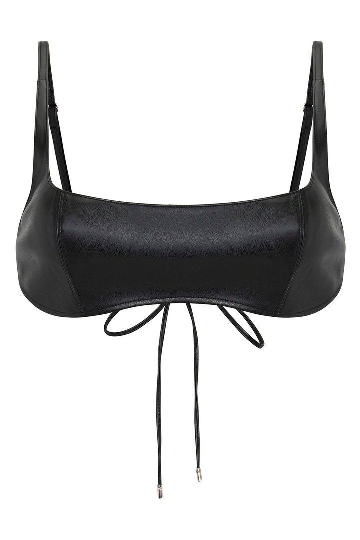 Lana Faux Leather Bra Top - Black