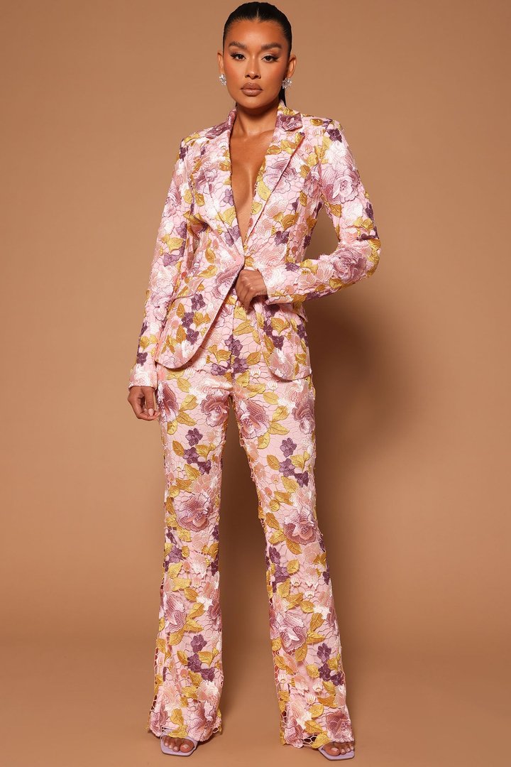 Lucille Embroidered Blazer - Pink/combo
