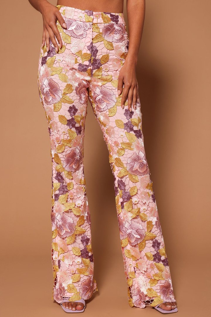 Lucille Embroidered Pant - Pink/combo