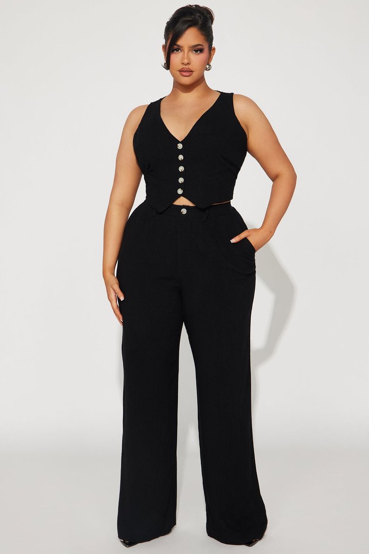 Act Right Linen Pant Set - Black