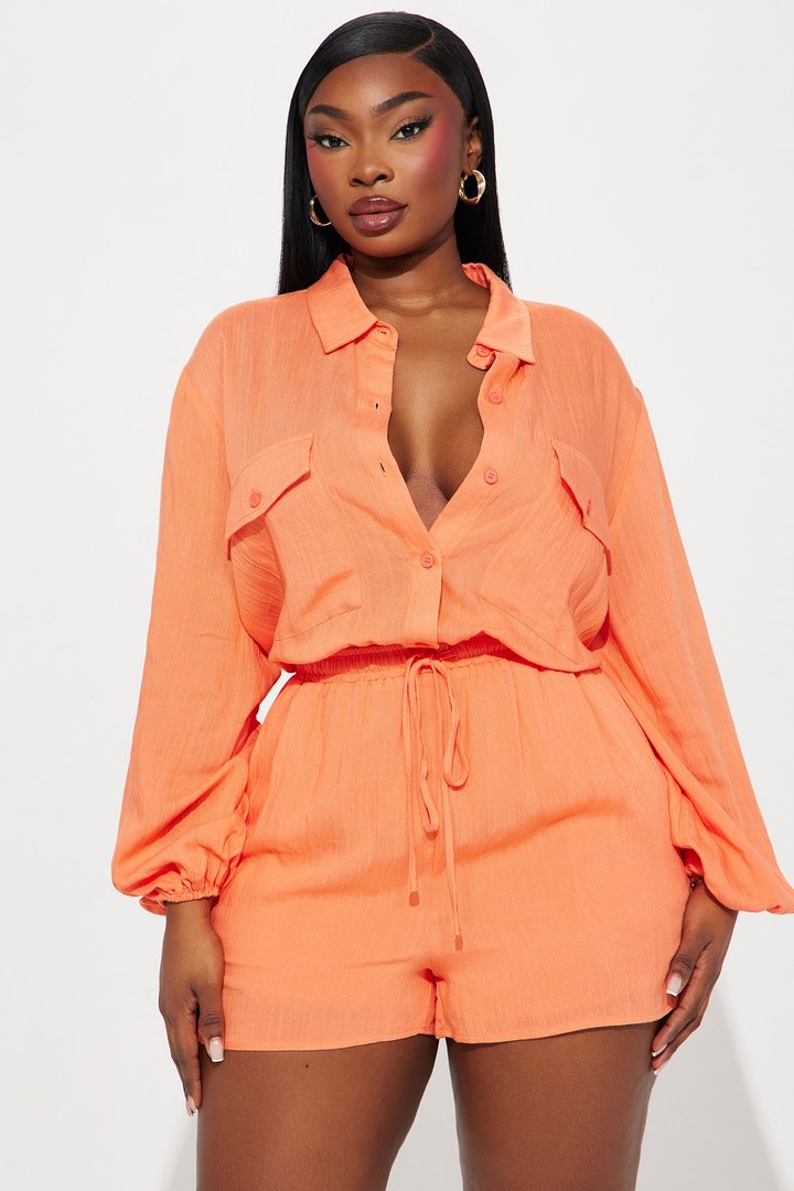 Hamptons Linen Romper - Orange