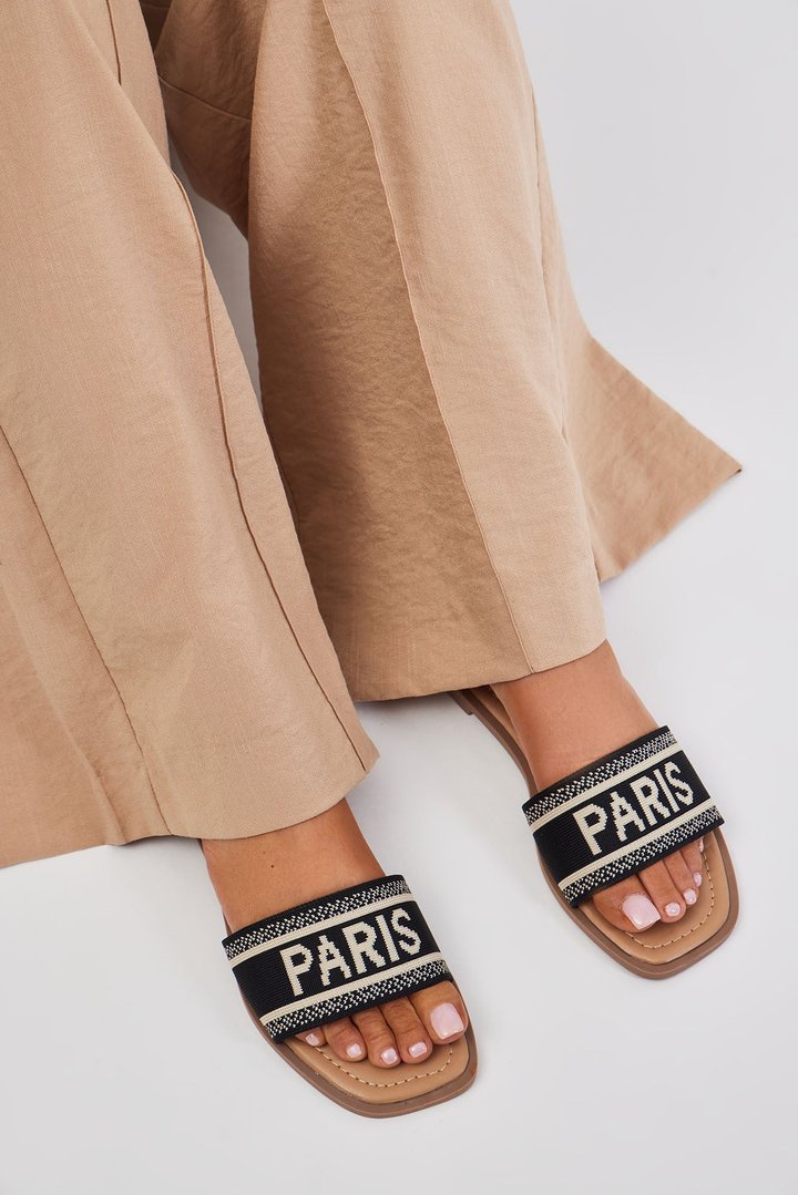 Love A Little Paris Flat Sandals - Black