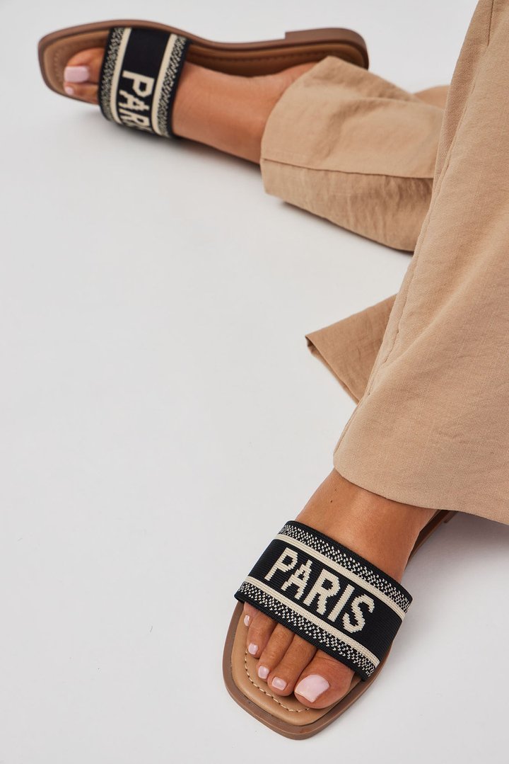 Love A Little Paris Flat Sandals - Black