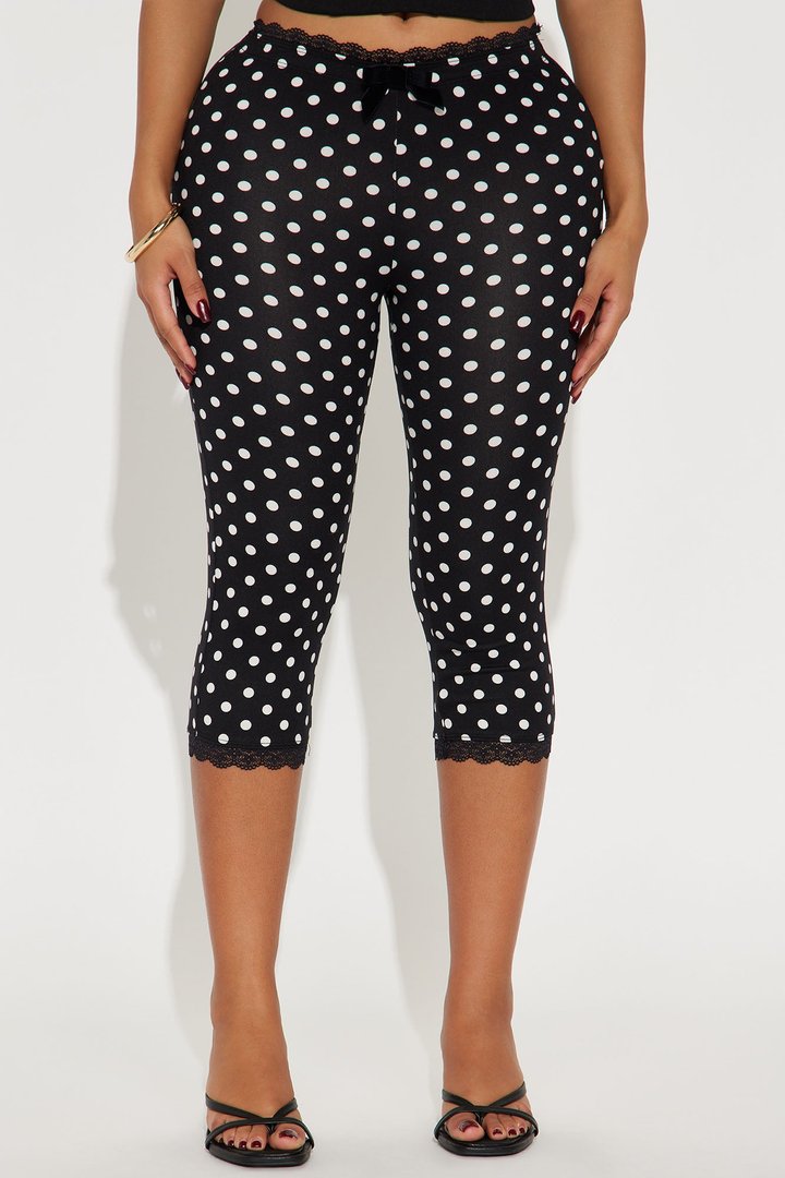 Florentina Lace Trim Capri Legging - Black/White