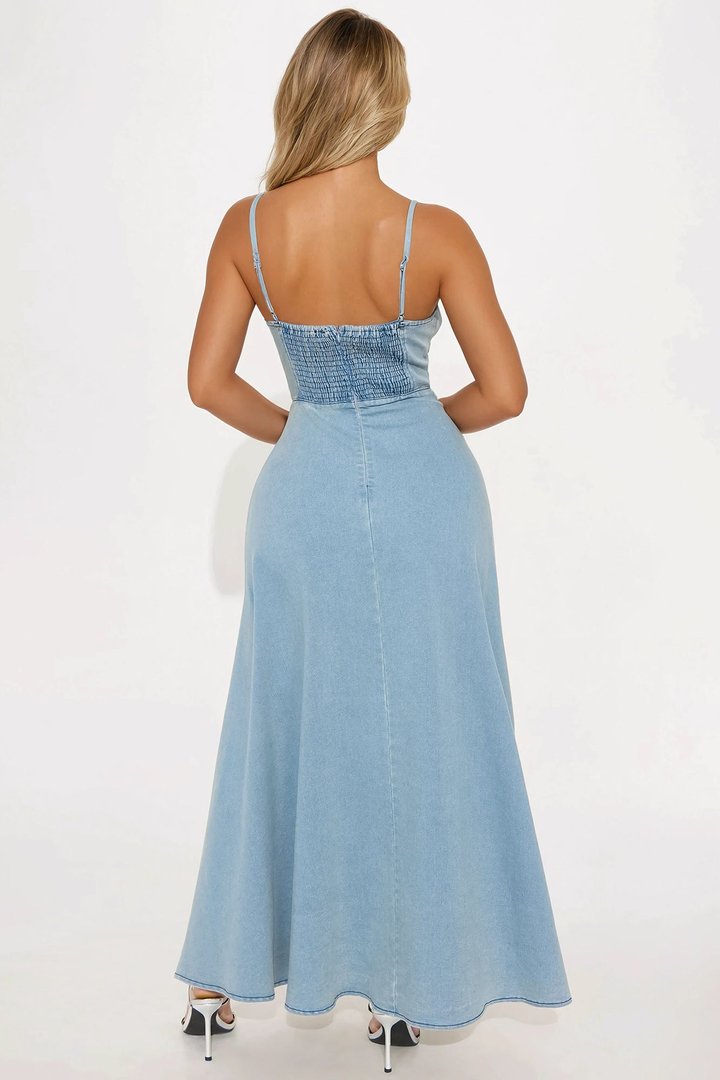 Brenda A Line Denim Maxi Dress - Denim