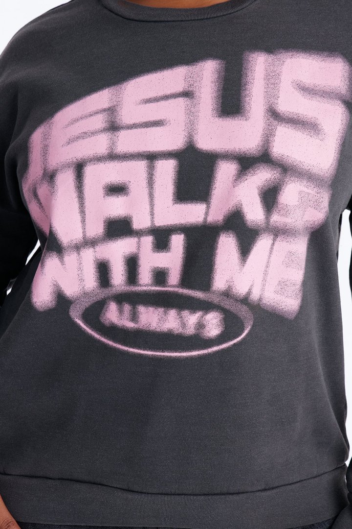 Jesus Walks Washed Crew Sweatshirt - Black Wash