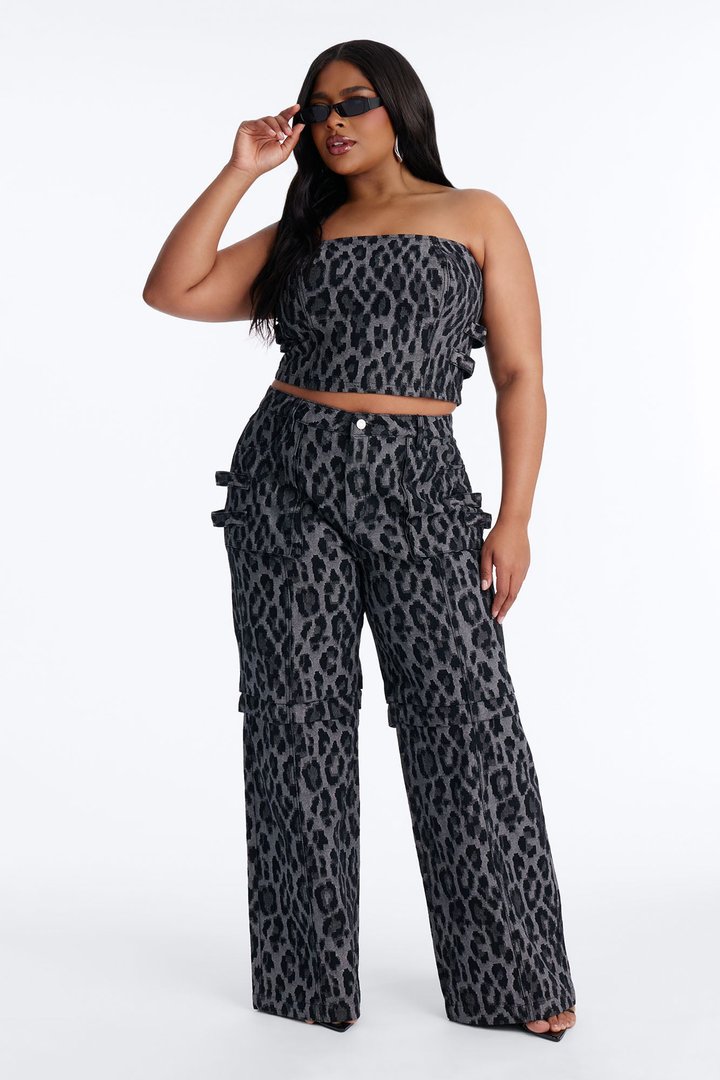 Act Cool Leopard Cargo Pant Set - Charcoal/combo