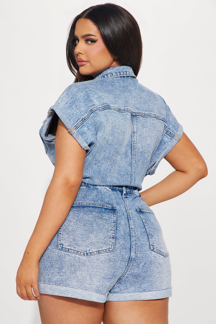 Know You Better Denim Romper - Light Wash