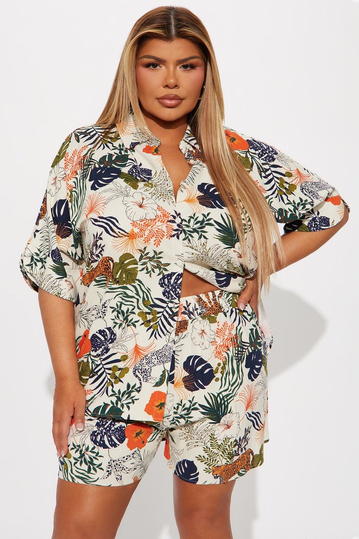 Rainforest Escape Linen Short Set - Multi Color