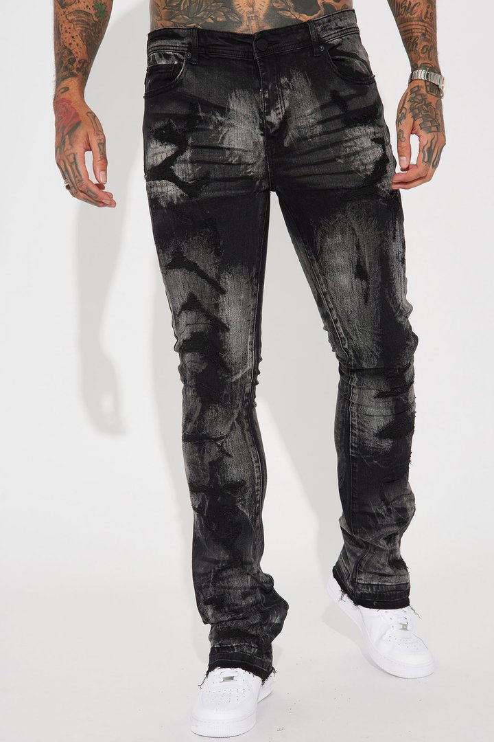 No Cap Stacked Skinny Flare Jeans - Black Wash