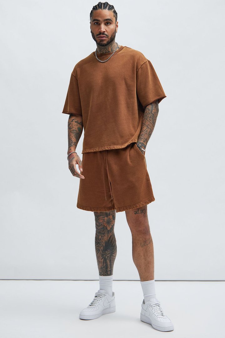 Tayson Heavy Wash Relaxed Shorts - Dark Brown
