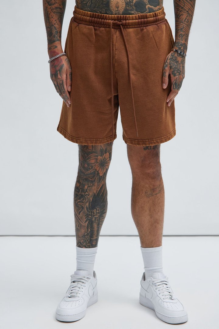 Tayson Heavy Wash Relaxed Shorts - Dark Brown
