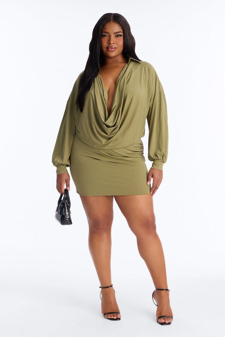 Madilynn Cowl Neck Mini Dress - Olive
