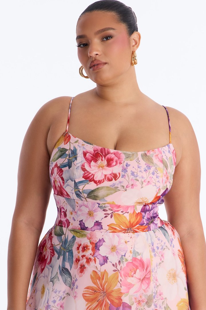 Lacey Floral Organza Gown - Pink/combo