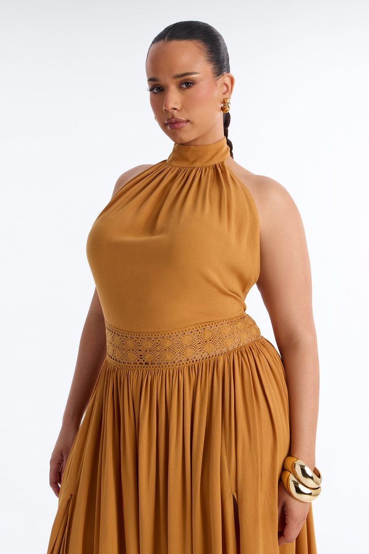 Evie Backless Flowy Gown - Cognac